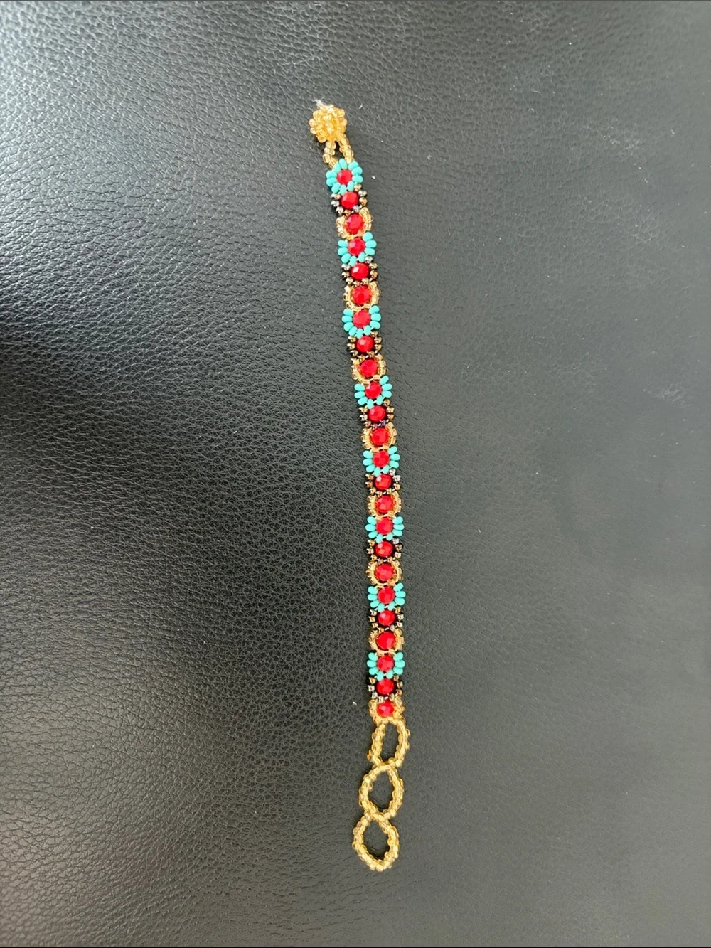 Gold-Tone Bracelet with Red and Turquoise Stones - Women Jewelry
